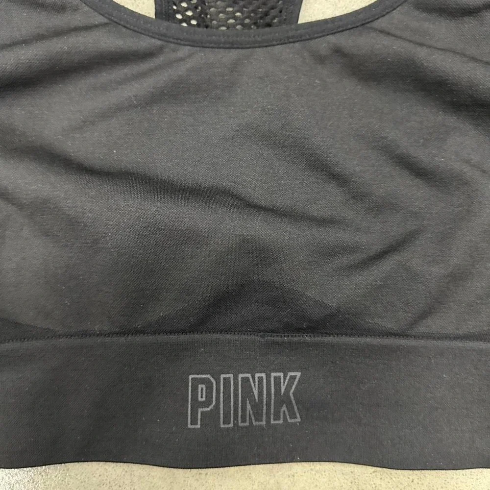 PINK Victoria's Secret Black Mesh Racerback Lightly Lined Sports Bra Large